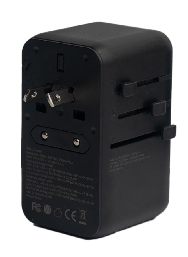 JEEBEL 65W Multi-Port Universal Travel Adapter – Built-in USB-C cable and 2 USB-C + 2 USB-A ports for all-in-one charging - Image 3